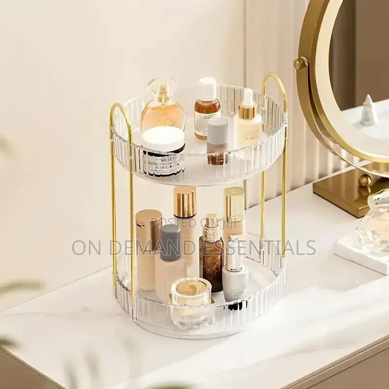 2 Layer Luxurious Textured 360° Rotating Makeup Storage Rack