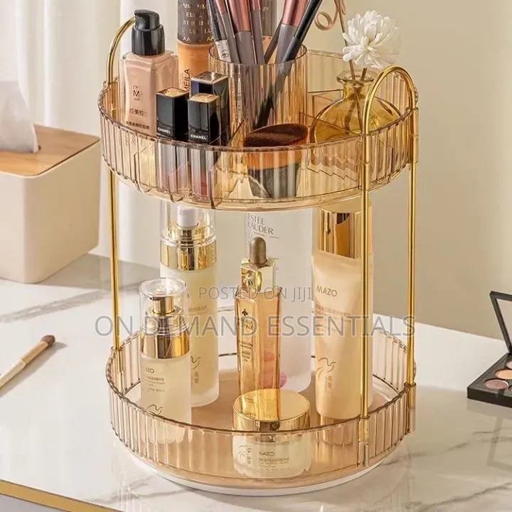 2 Layer Luxurious Textured 360° Rotating Makeup Storage Rack