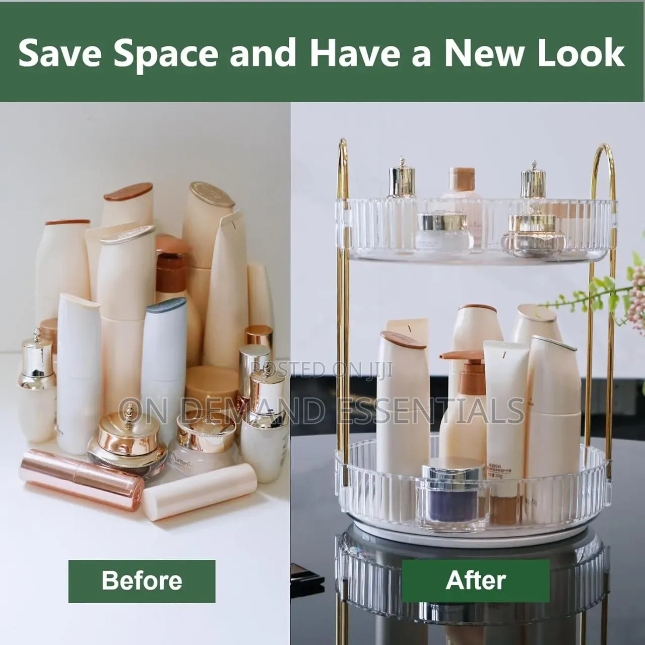 2 Layer Luxurious Textured 360° Rotating Makeup Storage Rack