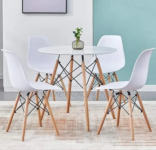 Dining Table: Milky White Round Dining Table With Embedded Screws