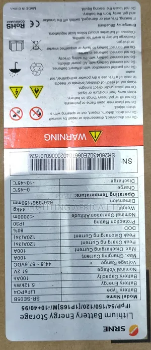 SRNE 5.12kwh - 51.2v Lithium Ion Battery (100Ah) Solar/ Backup Battery