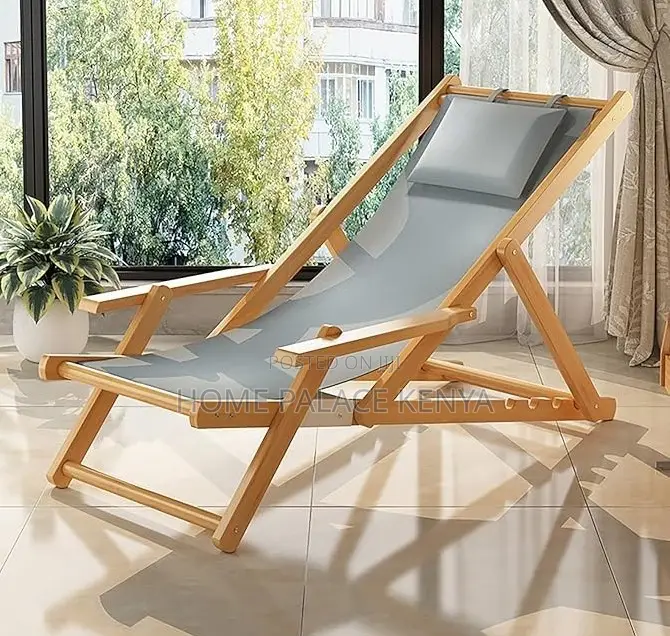Sun Lounger: Acacia Sling Folding Chaise Lounger
