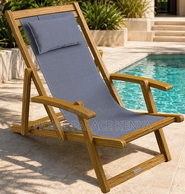 Sun Lounger: Acacia Sling Folding Chaise Lounger