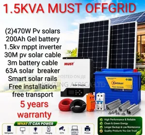 1.5kva -200Ah Gel Battery -(2)470w Solar-Free Installation Transport