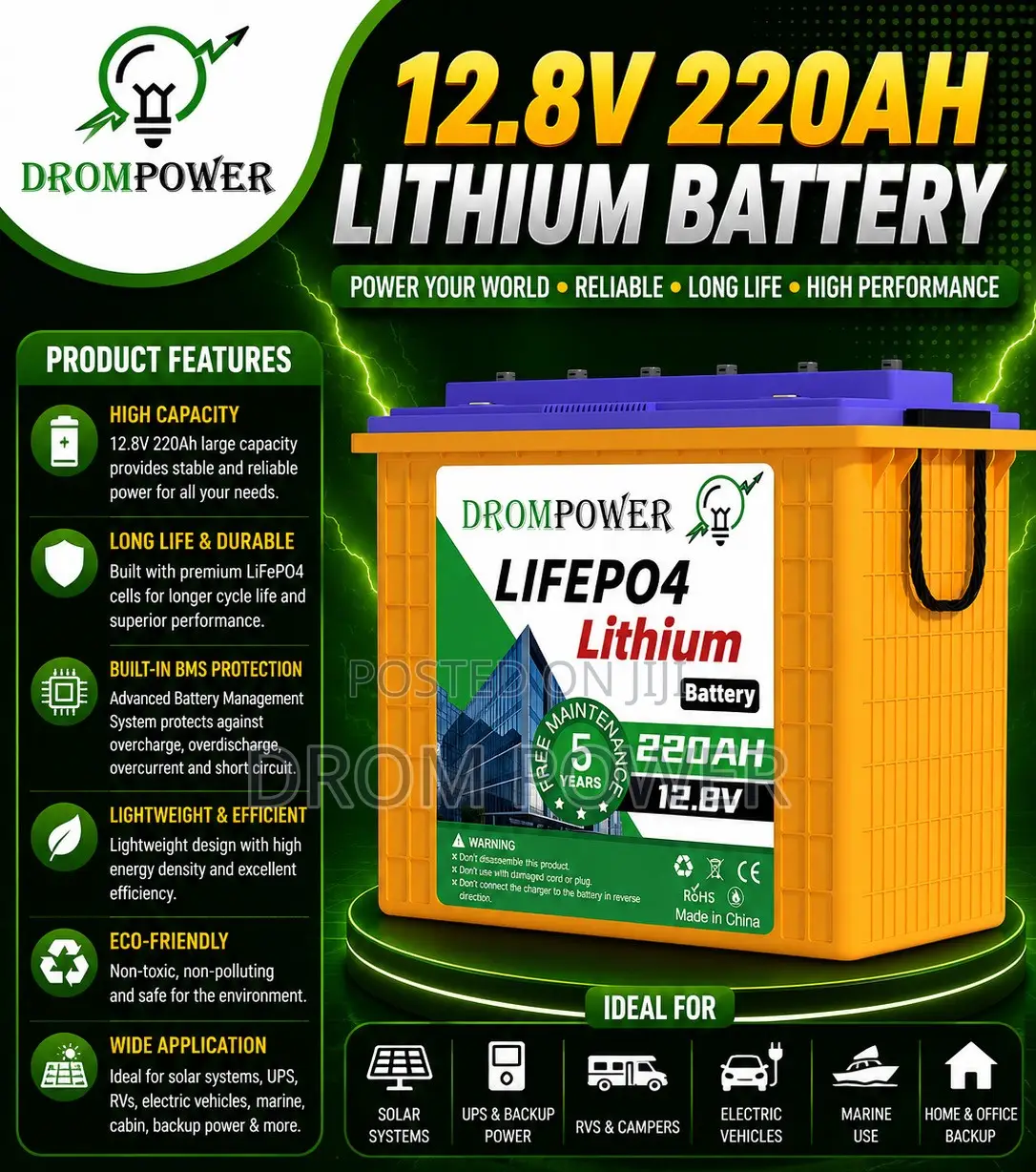 Lithium Battery 12.8v 220ah
