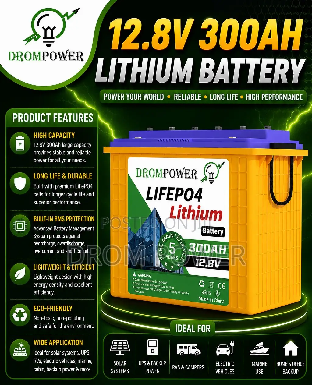 Lithium Battery 12.8v 300ah