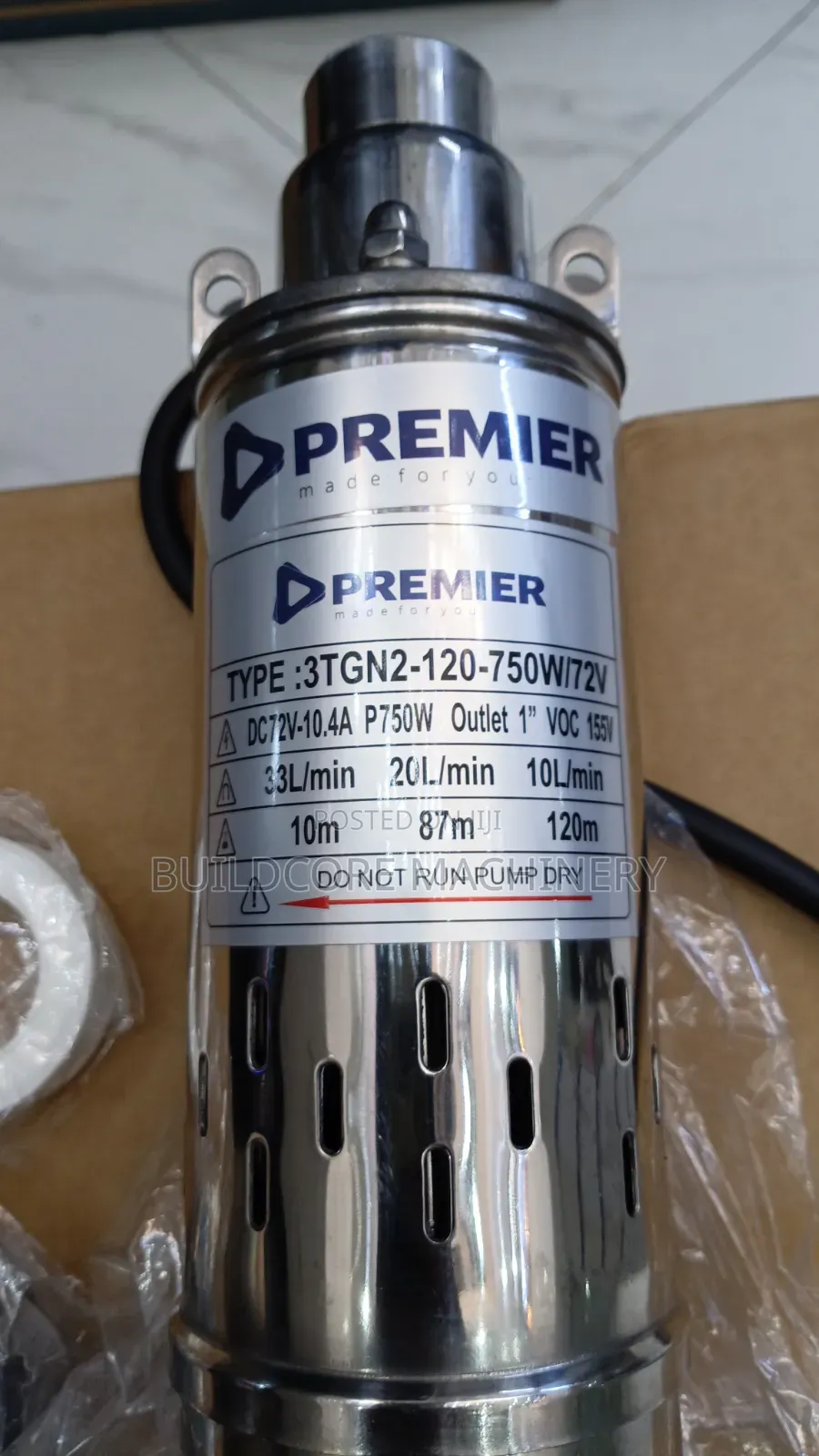 Premier 72v 750watts Deep-Well Submersible Water Pump (120m)