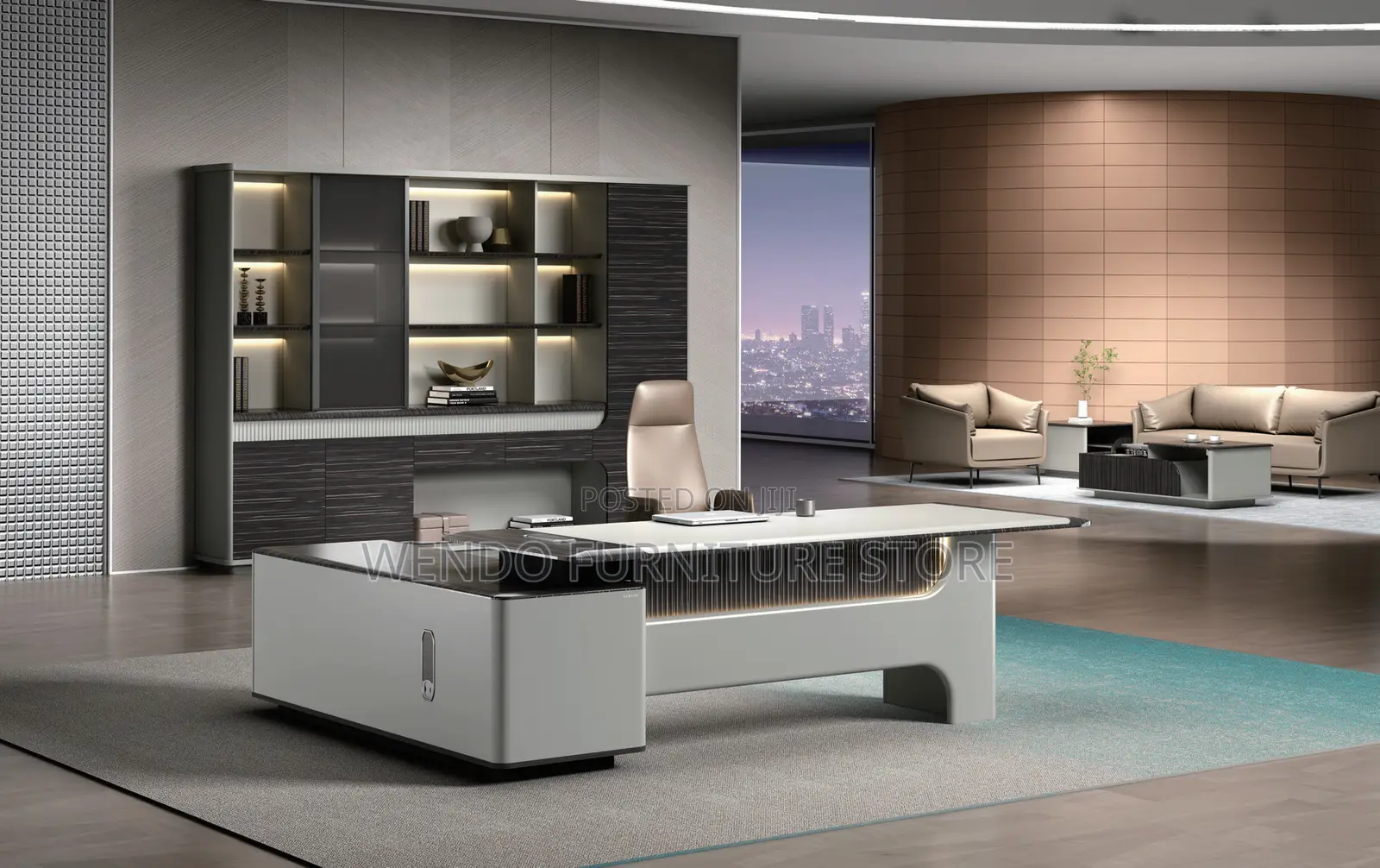 Office Desk; 2.4 Meter Executive Office Desk With White Front