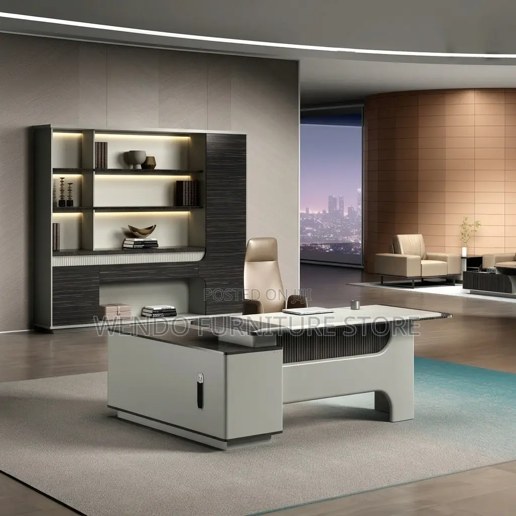 Office Desk; 2.4 Meter Executive Office Desk With White Front