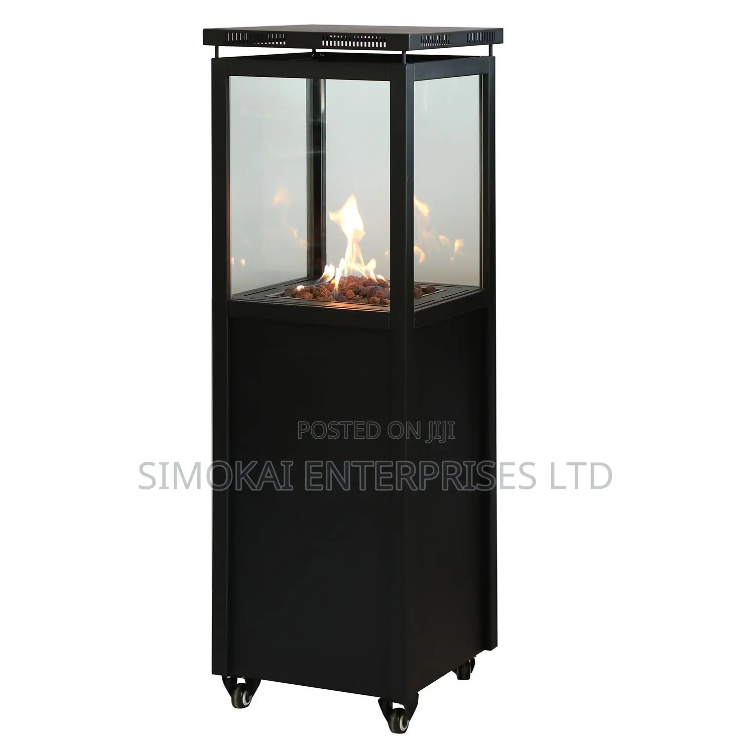 Firepit 1450MM Tall Gas Heater With Lava Rocks Glass