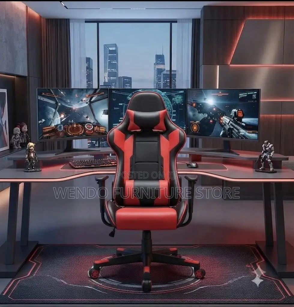 Office Chairs; Black-Red Home Office Adjustable Gaming Chairs