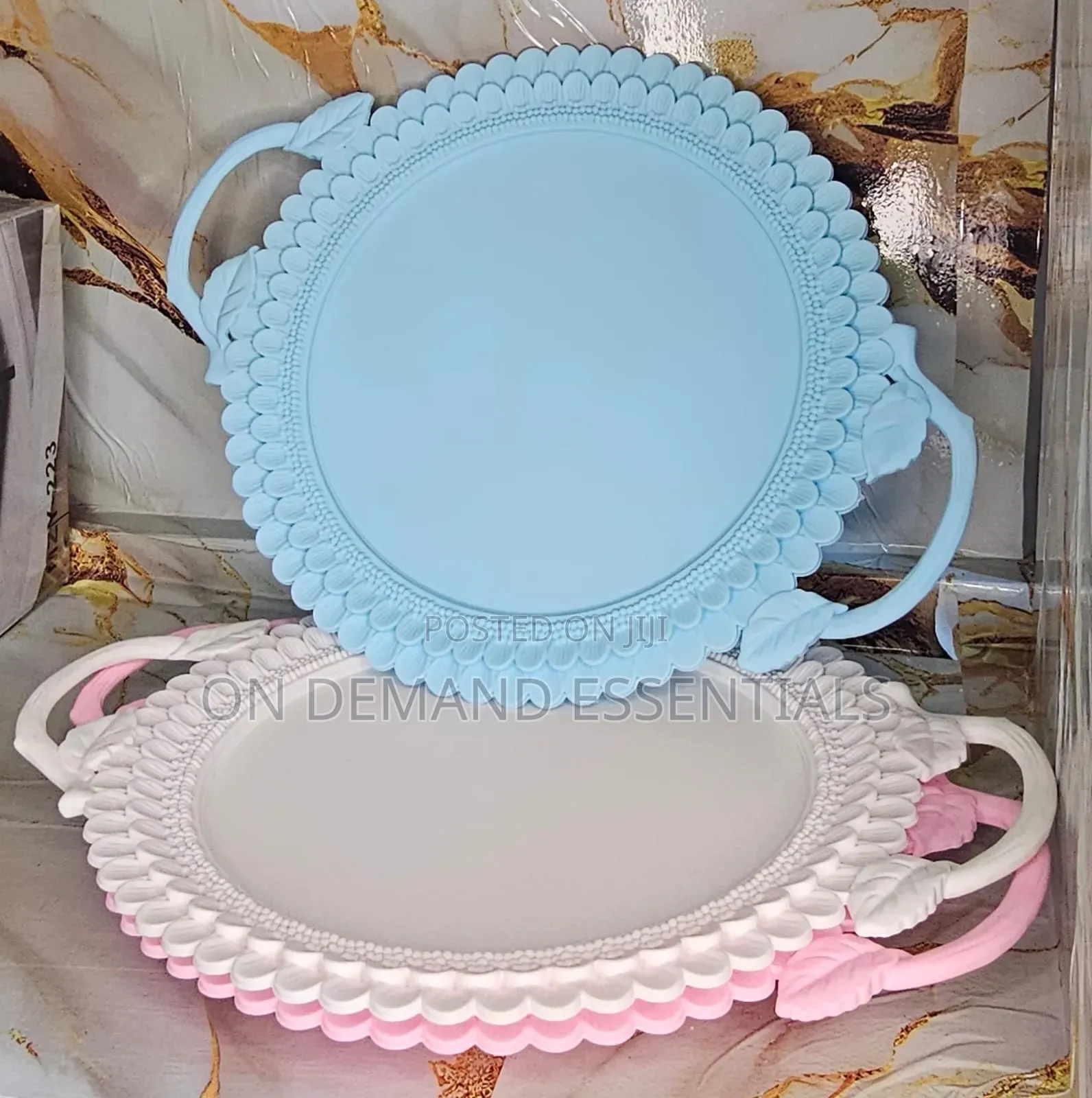 Flower Serving Trays 
Available in Pink , White and Blue