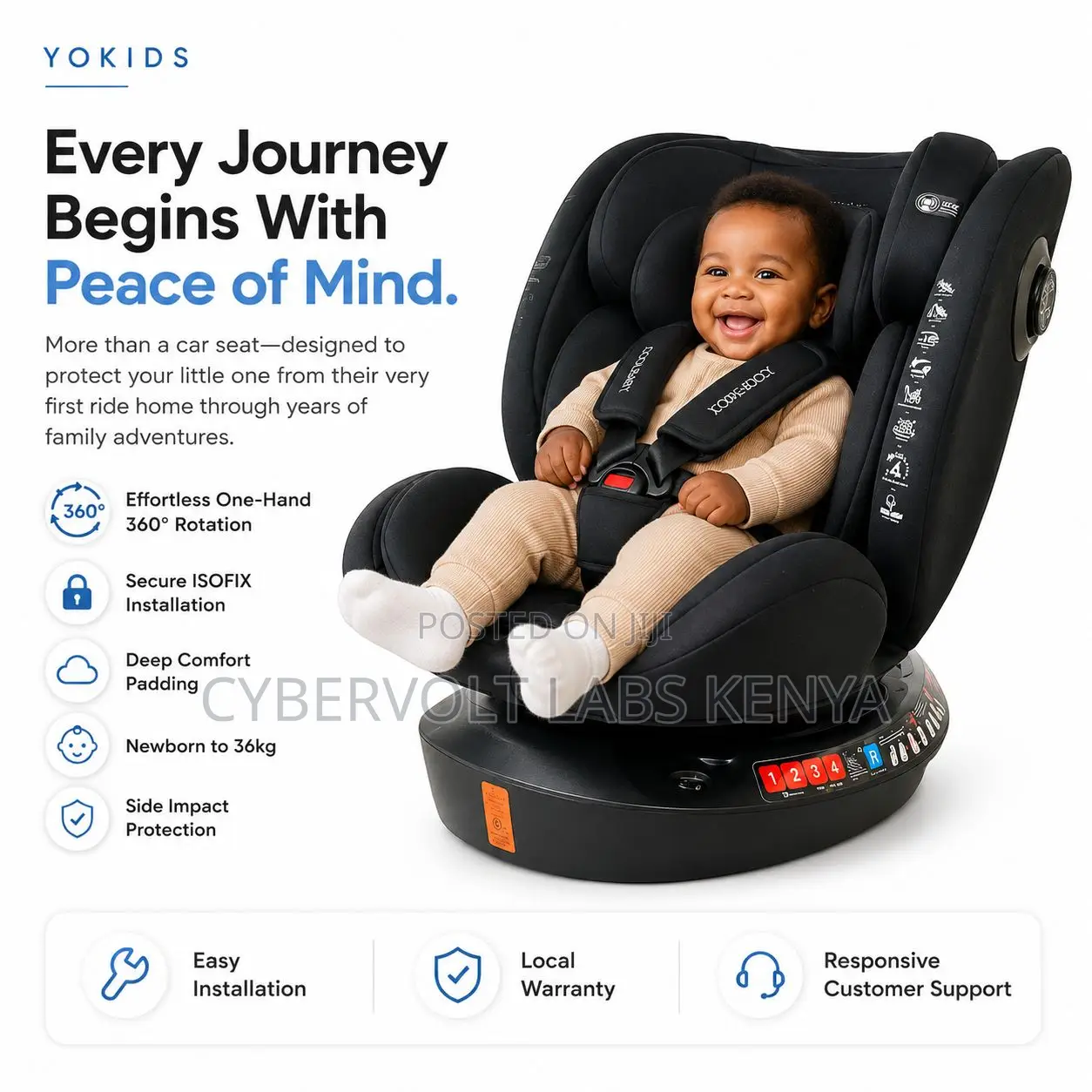 360° Rotating ISOFIX Baby Car Seat Newborn to 36KG Black