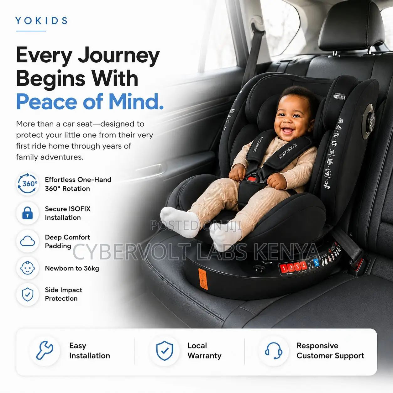 360° Rotating ISOFIX Baby Car Seat Newborn to 36KG Black