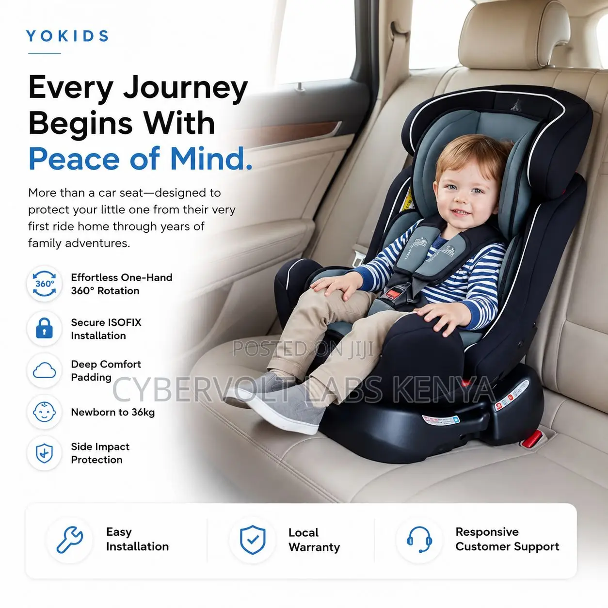 360° Rotating ISOFIX Baby Car Seat Newborn to 36KG Black