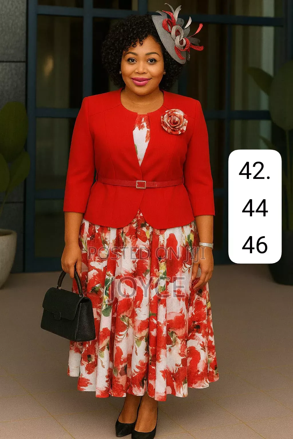 2 Piece Flowered Dress and Plain Coat