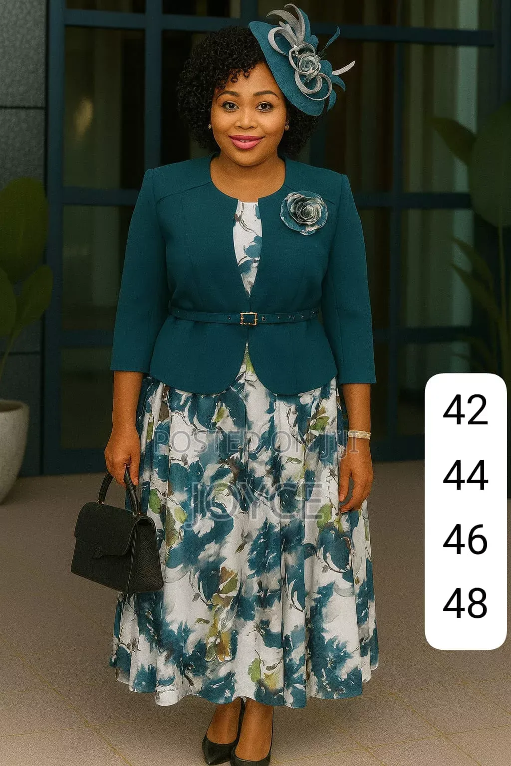 2 Piece Flowered Dress and Plain Coat