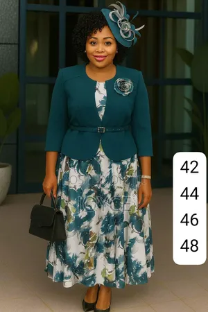 2 Piece Flowered Dress and Plain Coat
