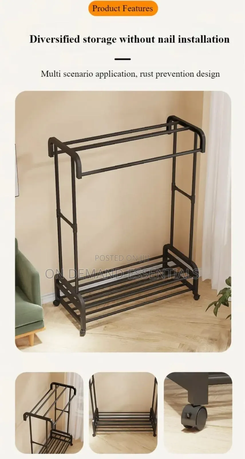 Double Pole Wheeled Multifunctional Clothes Drying Rack