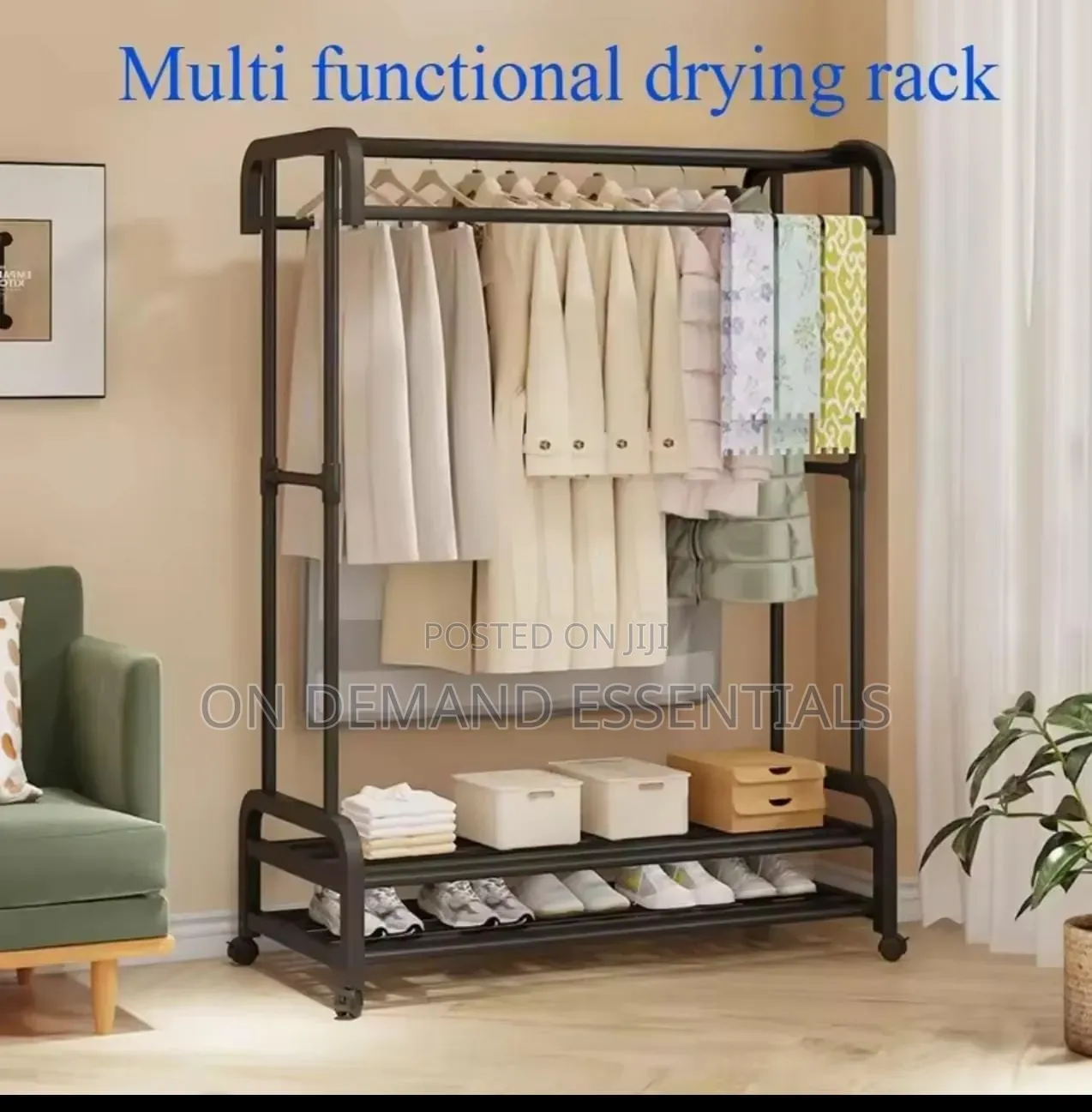 Double Pole Wheeled Multifunctional Clothes Drying Rack