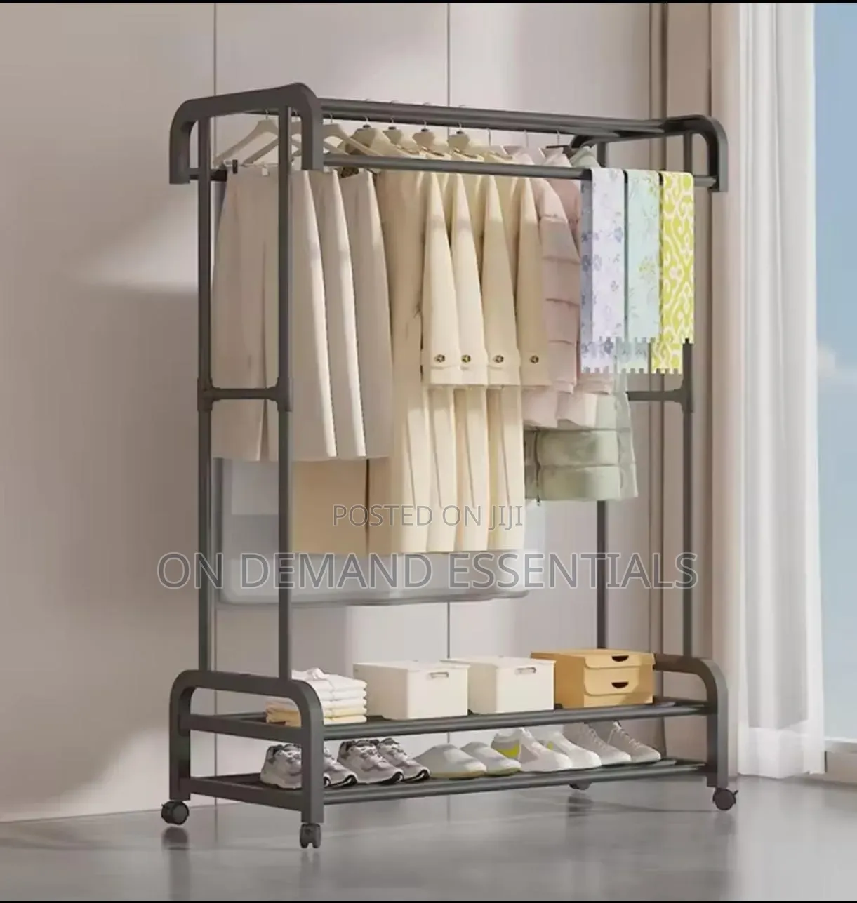 Double Pole Wheeled Multifunctional Clothes Drying Rack