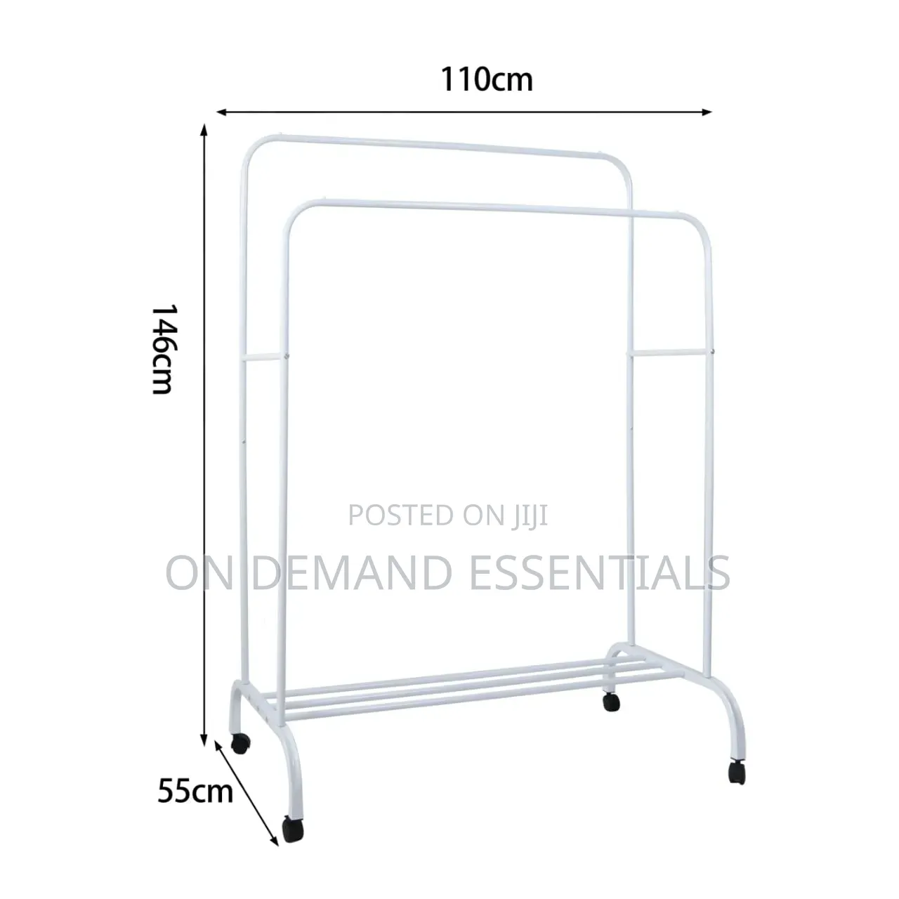 Double Pole Clothing Rack With Wheels Lower Storage Shelf for Boxes