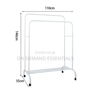 Double Pole Clothing Rack With Wheels Lower Storage Shelf for Boxes