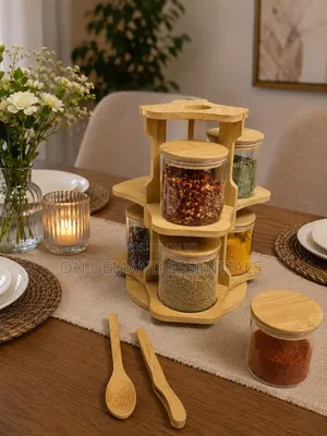 6 PCS Bamboo Spice Rack Set With a Rotating Stand