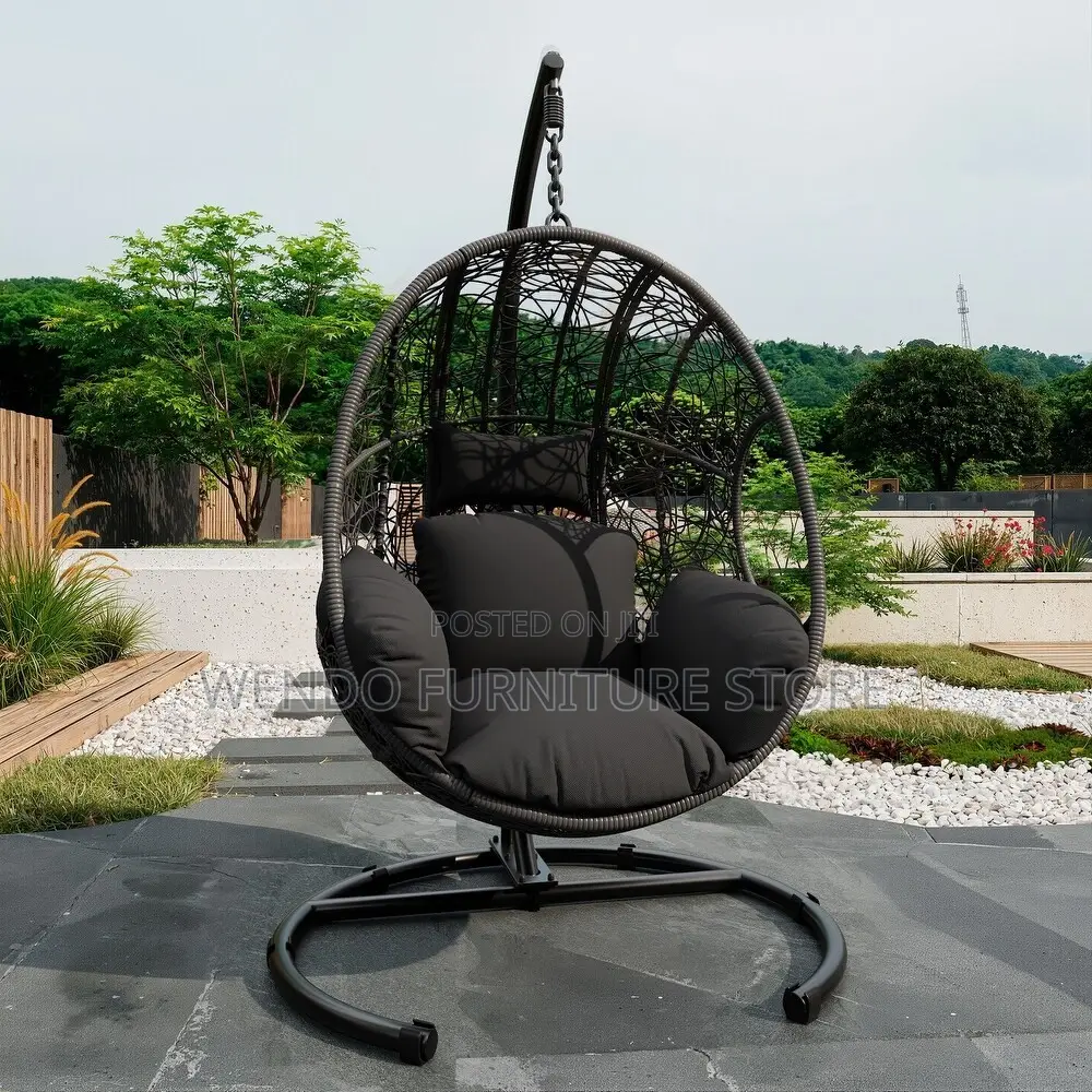 Home Chairs; Rattan Made Hammock Swing Seats With Leather Cushion