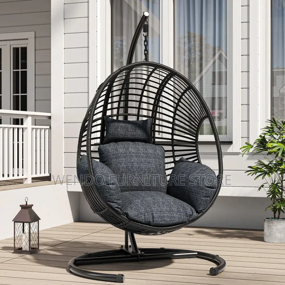 Home Chairs; Rattan Made Hammock Swing Seats With Leather Cushion