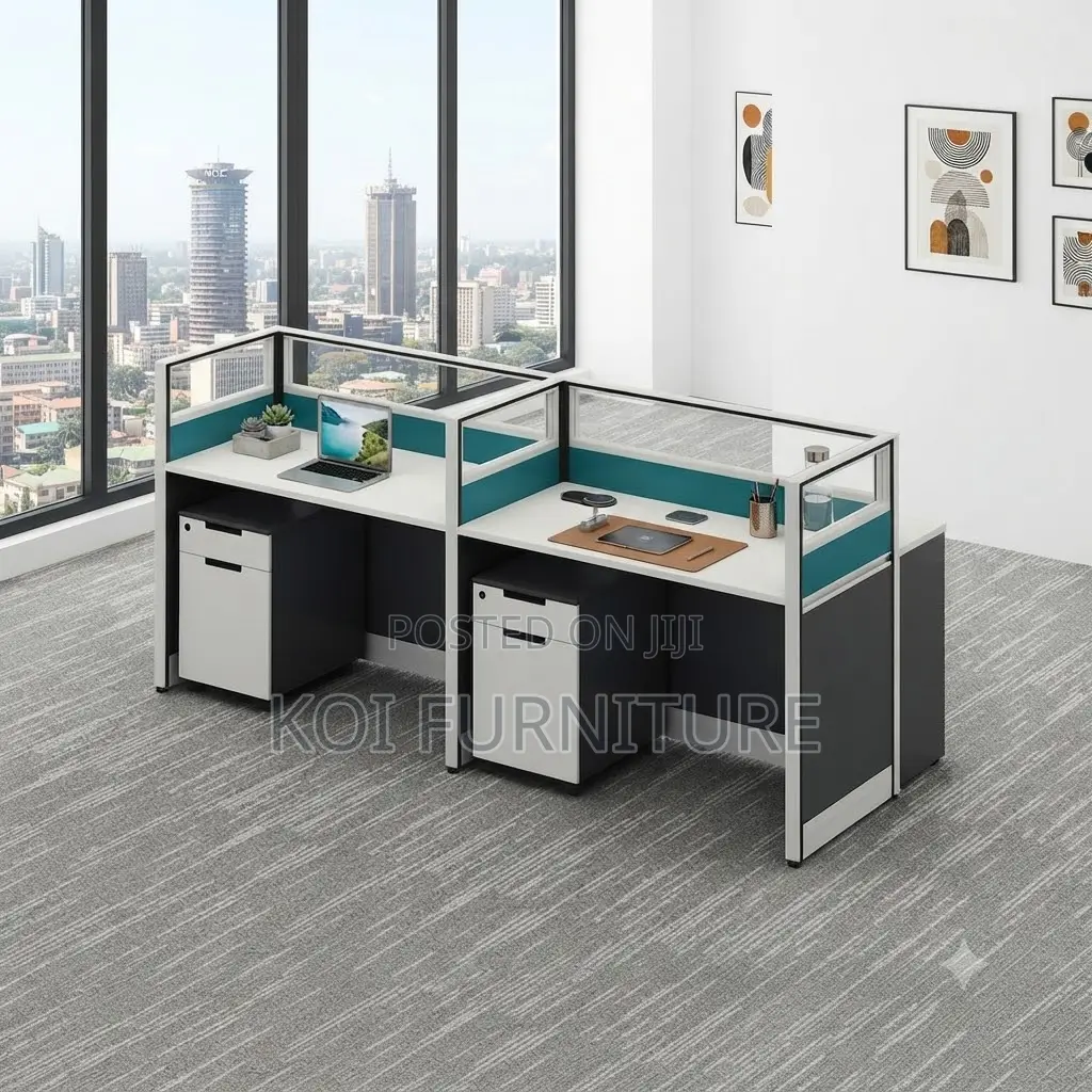 Office Workstation; Two Users Straight Modern Office Workstation