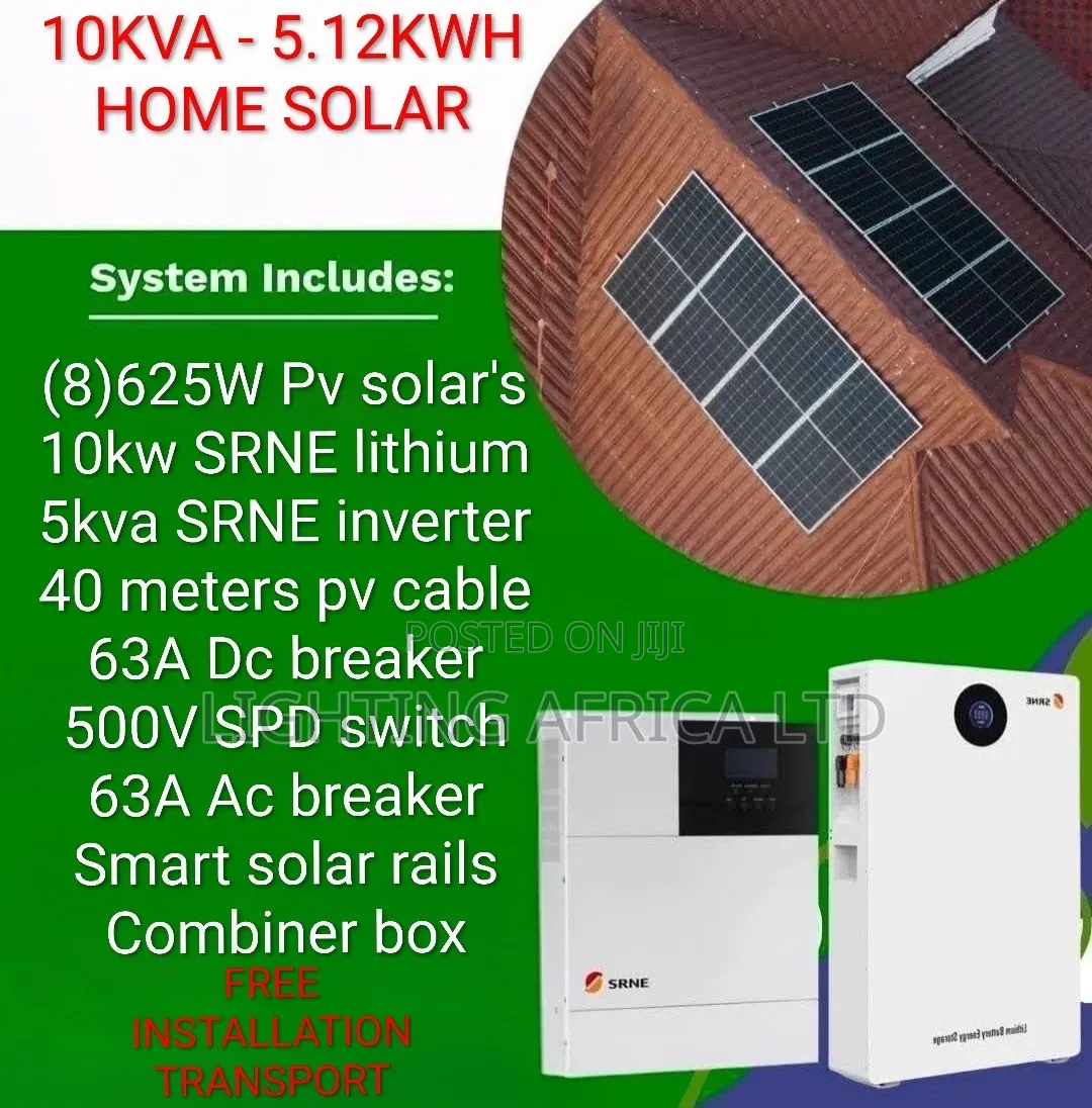 SRNE 5kva - 10kwh Lithium - (8)625W Solars - Installation Transport