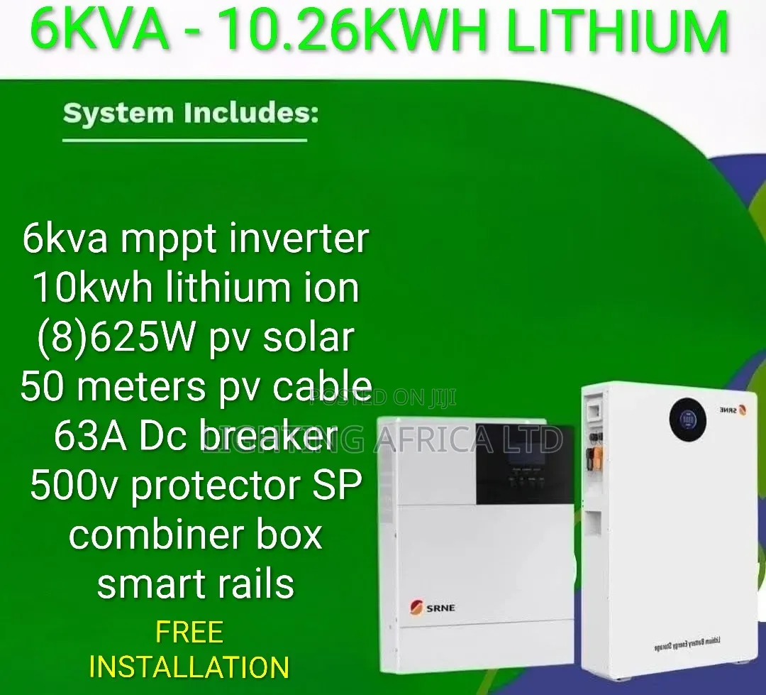 SRNE 6kva - 10kwh Lithium - (8)625W Solar - Installation Transport