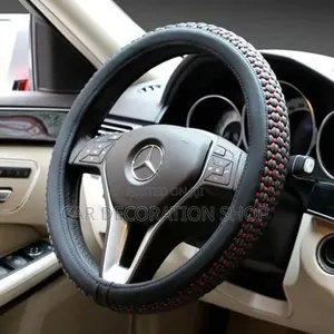Braided Ice Silk Style Hand Wovenred-Black Accents Steering Wheel Cove