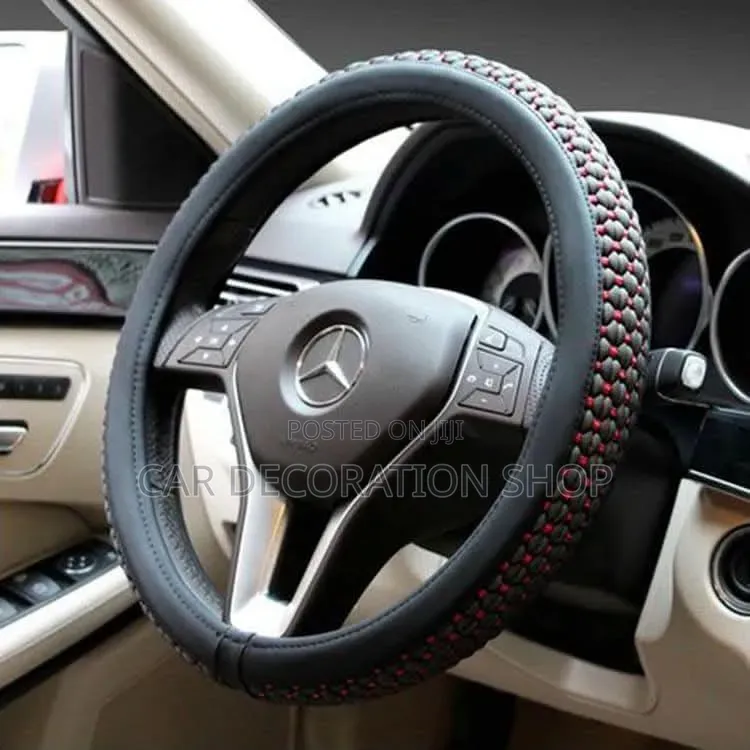 Braided Ice Silk Style Hand Wovenred-Black Accents Steering Wheel Cove