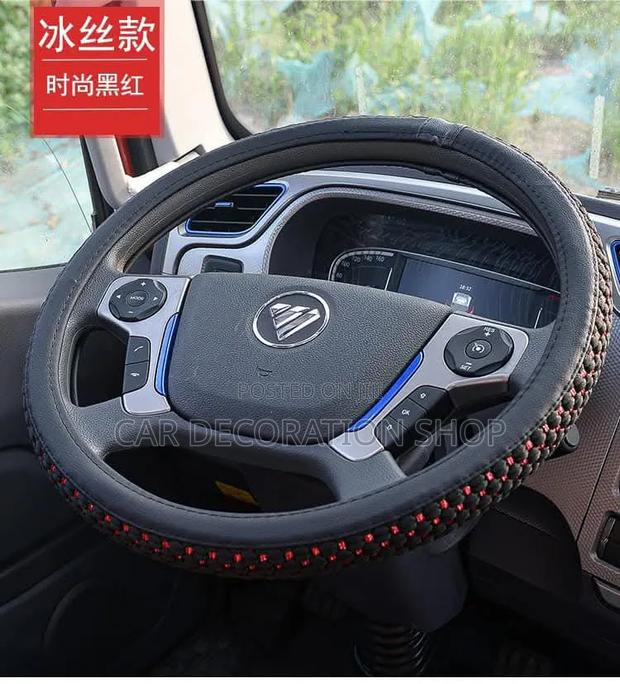 Braided Ice Silk Style Hand Wovenred-Black Accents Steering Wheel Cove