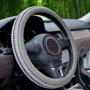 38cm Microfiber Faux Leather Combined With Woven Fabric Steering Cover