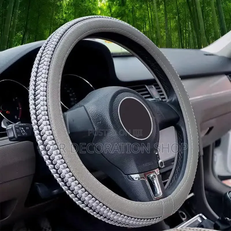 38cm Microfiber Faux Leather Combined With Woven Fabric Steering Cover