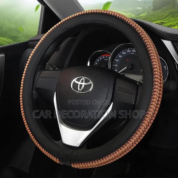 38cm Microfiber Faux Leather Combined With Woven Fabric Steering Cover
