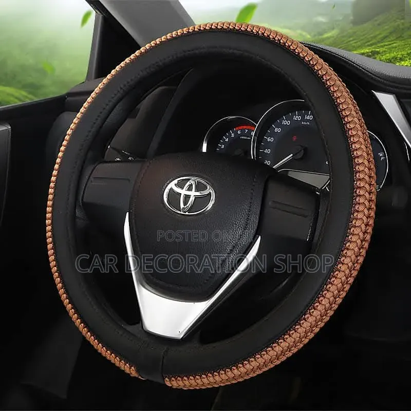 38cm Microfiber Faux Leather Combined With Woven Fabric Steering Cover