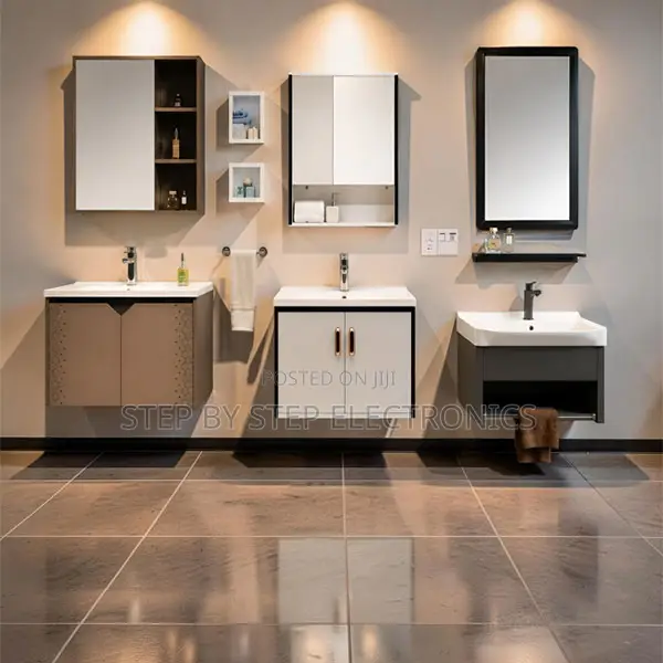 Contemporary Wall Mounted Bathroom Vanity With Mirror Cabinet Set