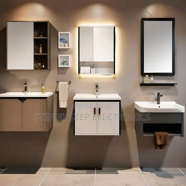 Premium Wall Mounted Bathroom Vanity Sink Cabinet With Mirror Set