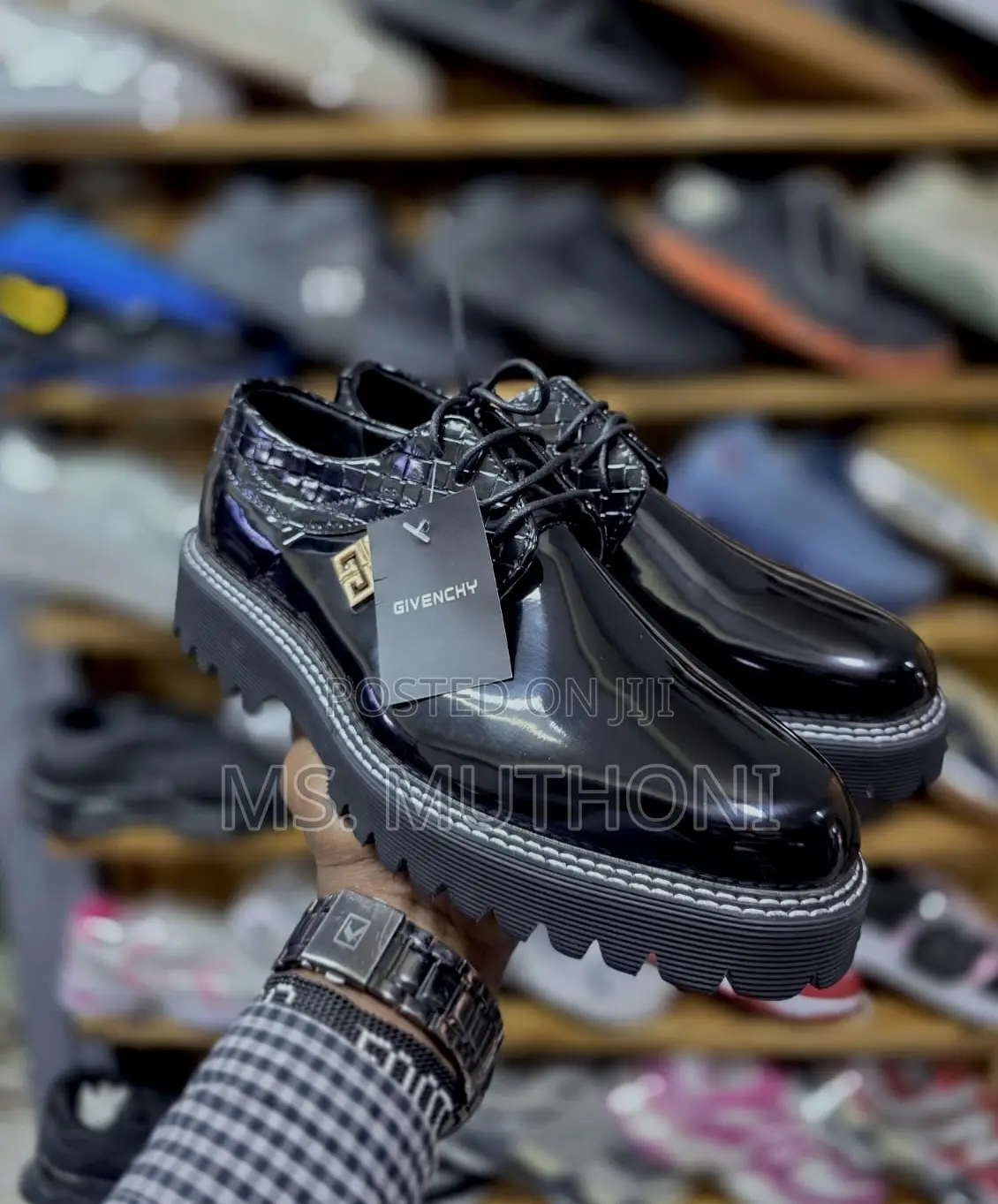 Givenchy Patent Leather Lug-Sole Derby Shoes, Size 40-45