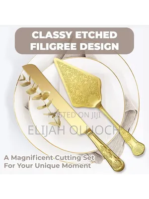 Gold Stainless Steel Cake Server Set .Knife 34cm,Cake Server 29cm*