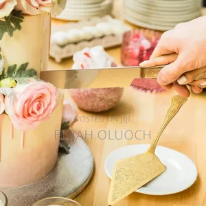 Gold Stainless Steel Cake Server Set .Knife 34cm,Cake Server 29cm*