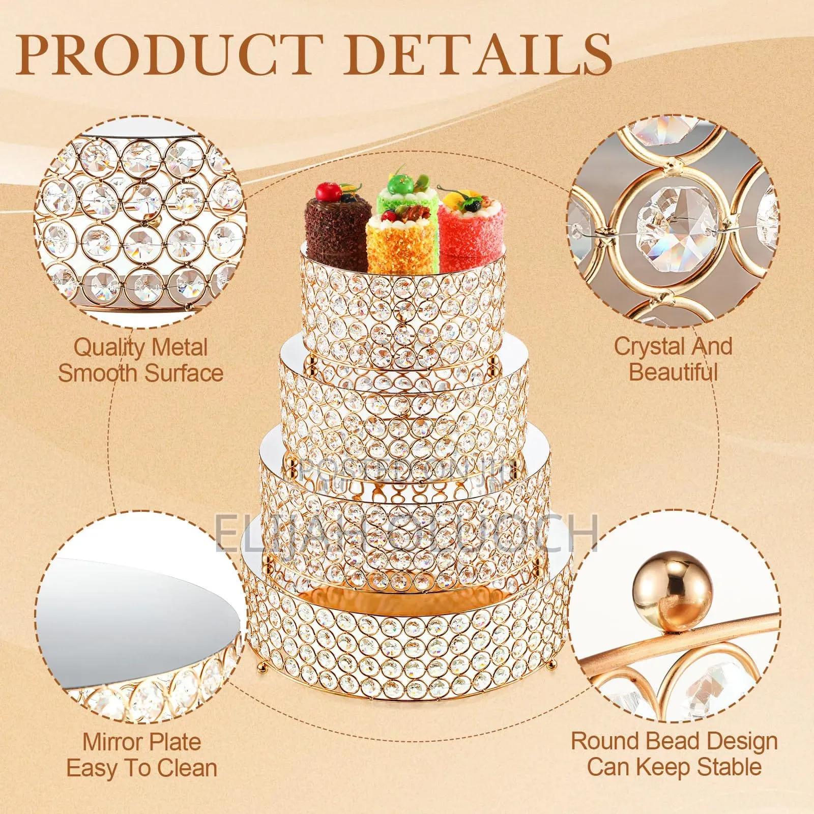 4pcs Iron Top With Crystals Cake Stand *Sizes: 25/30/35/40cm