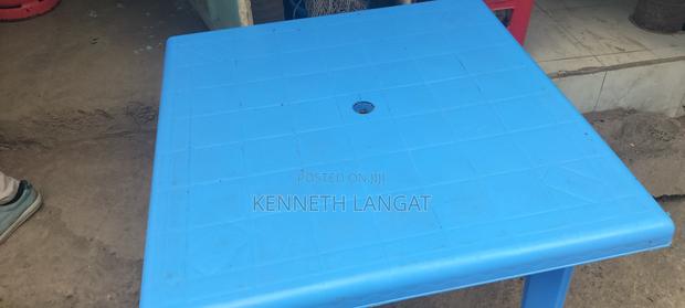 Durable Blue Plastic Square Table (4-Seater) - Good Condition