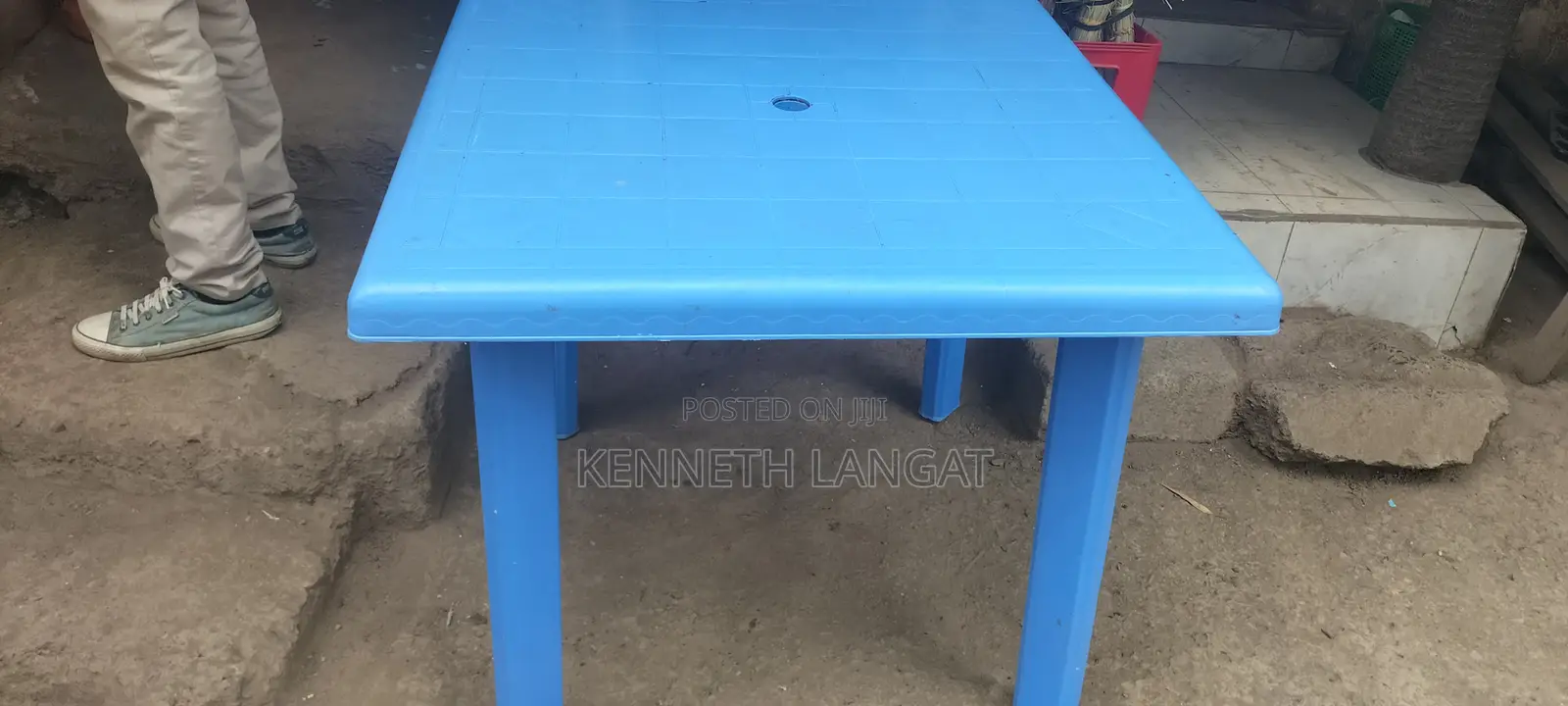 Durable Blue Plastic Square Table (4-Seater) - Good Condition