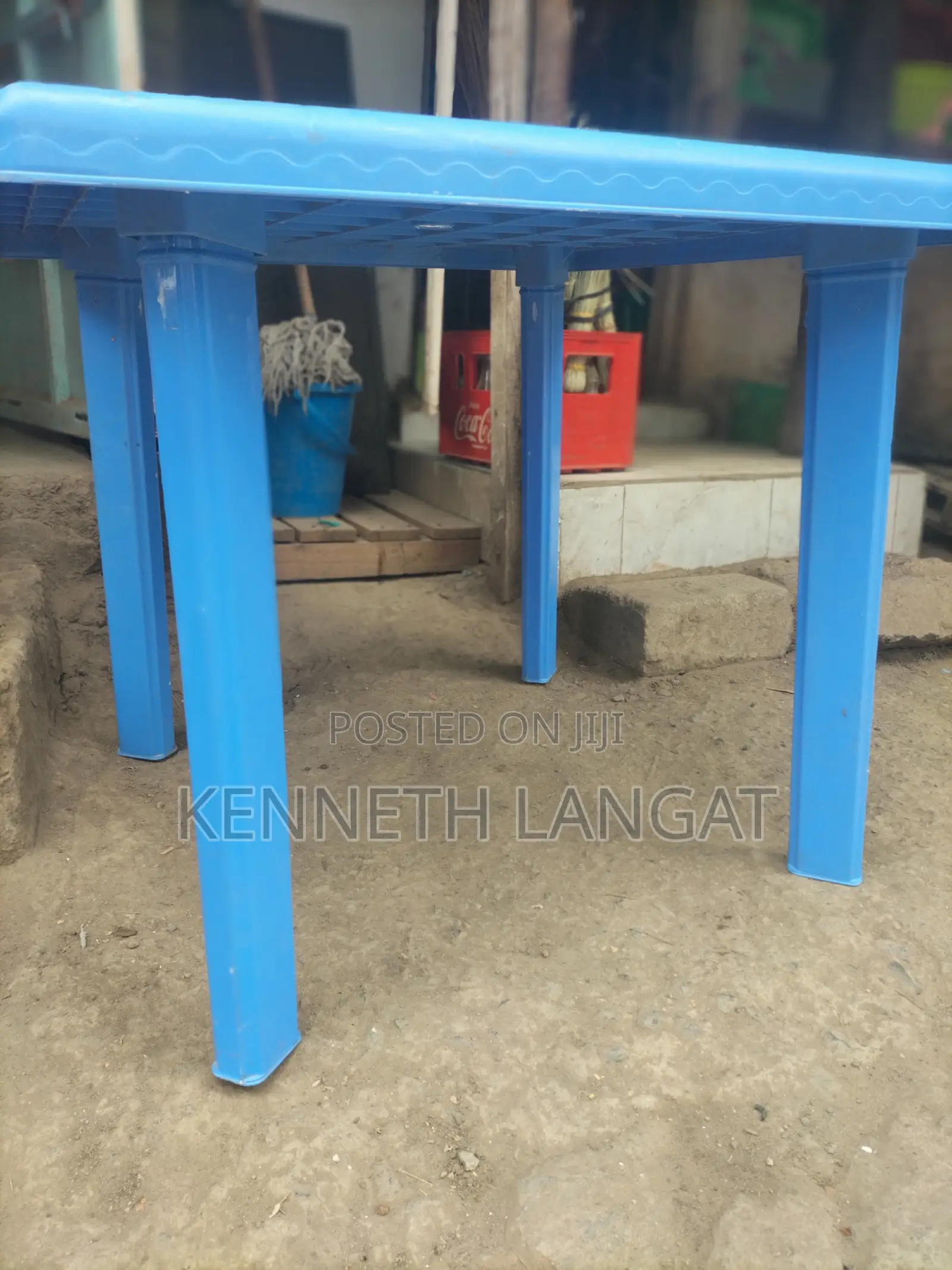 Durable Blue Plastic Square Table (4-Seater) - Good Condition