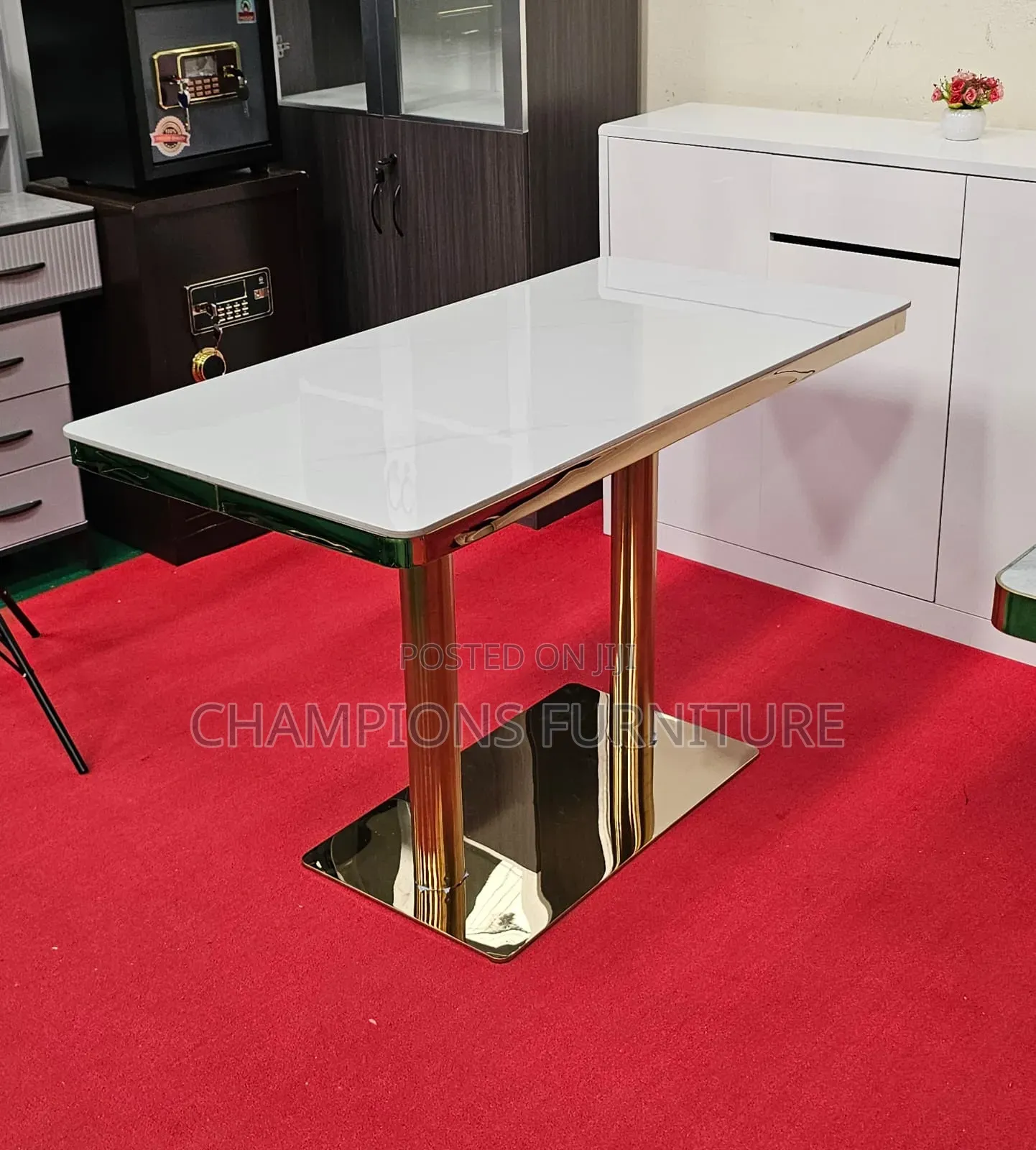 White Gold Marble Top Dining Table